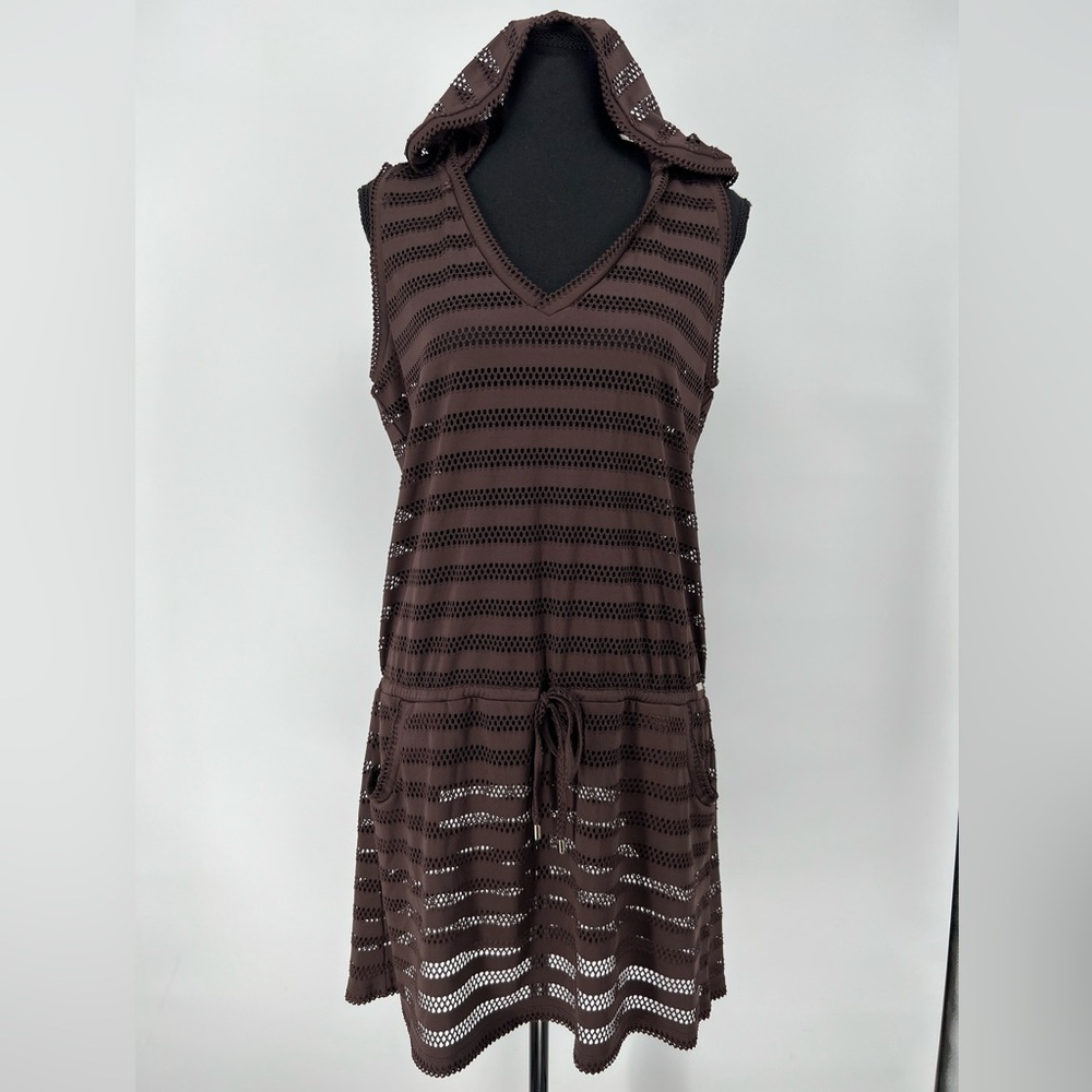 CALVIN KLEIN CHOCOLATE‎ SWIMSUIT COVER UP DRESS W/OPEN WEAVE & DRAWSTRING WAIST